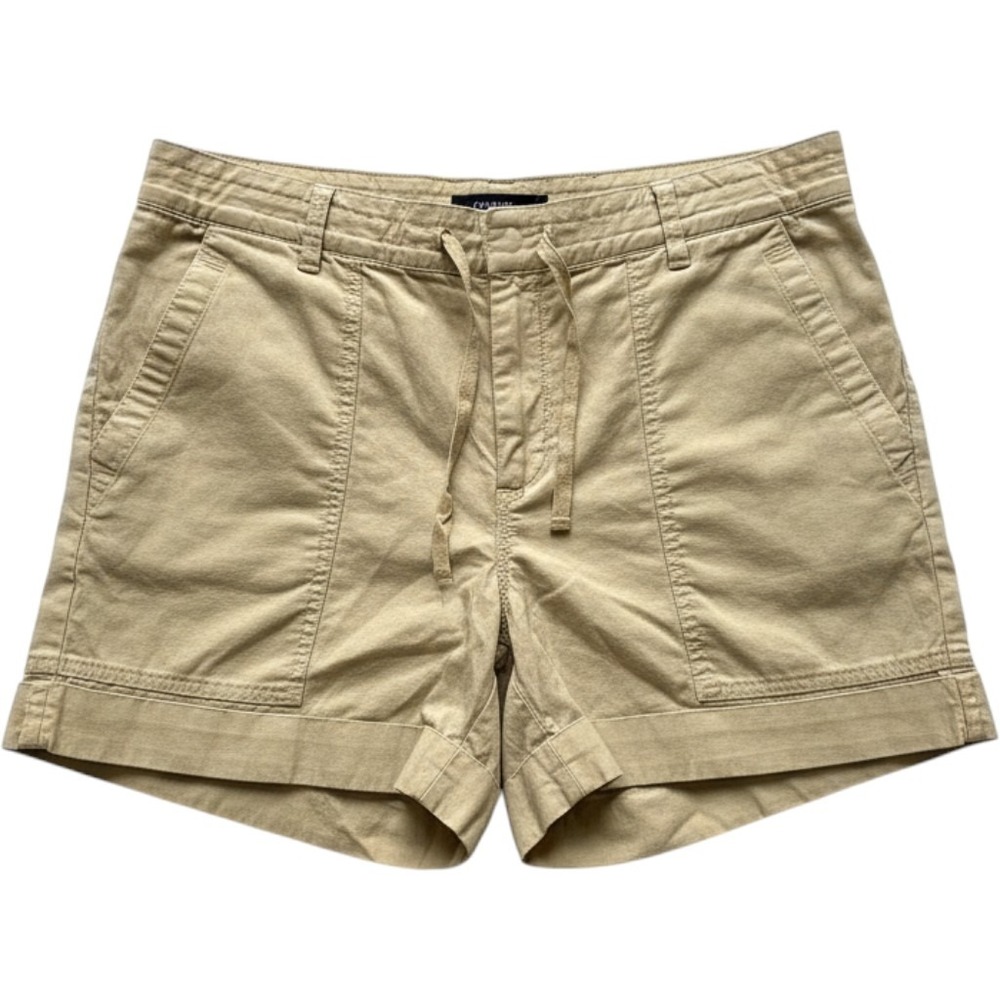 Theory Kalie Crunch Linen Blend Khaki Drawstring Cuffed Shorts Size 0 B0303211